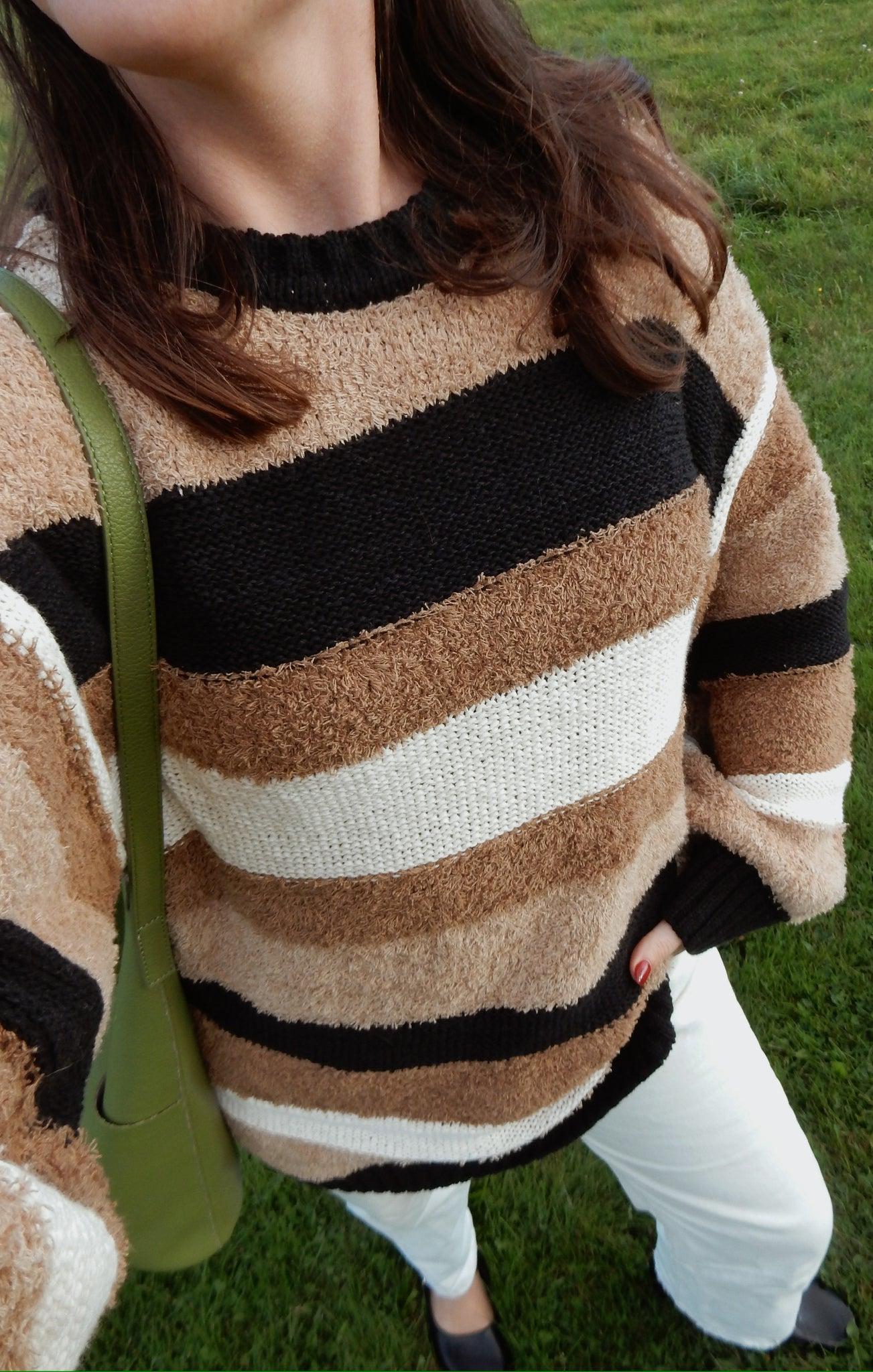 Timothy Tunic Sweater ~ Neutral Multi Stripe Knit Product Image