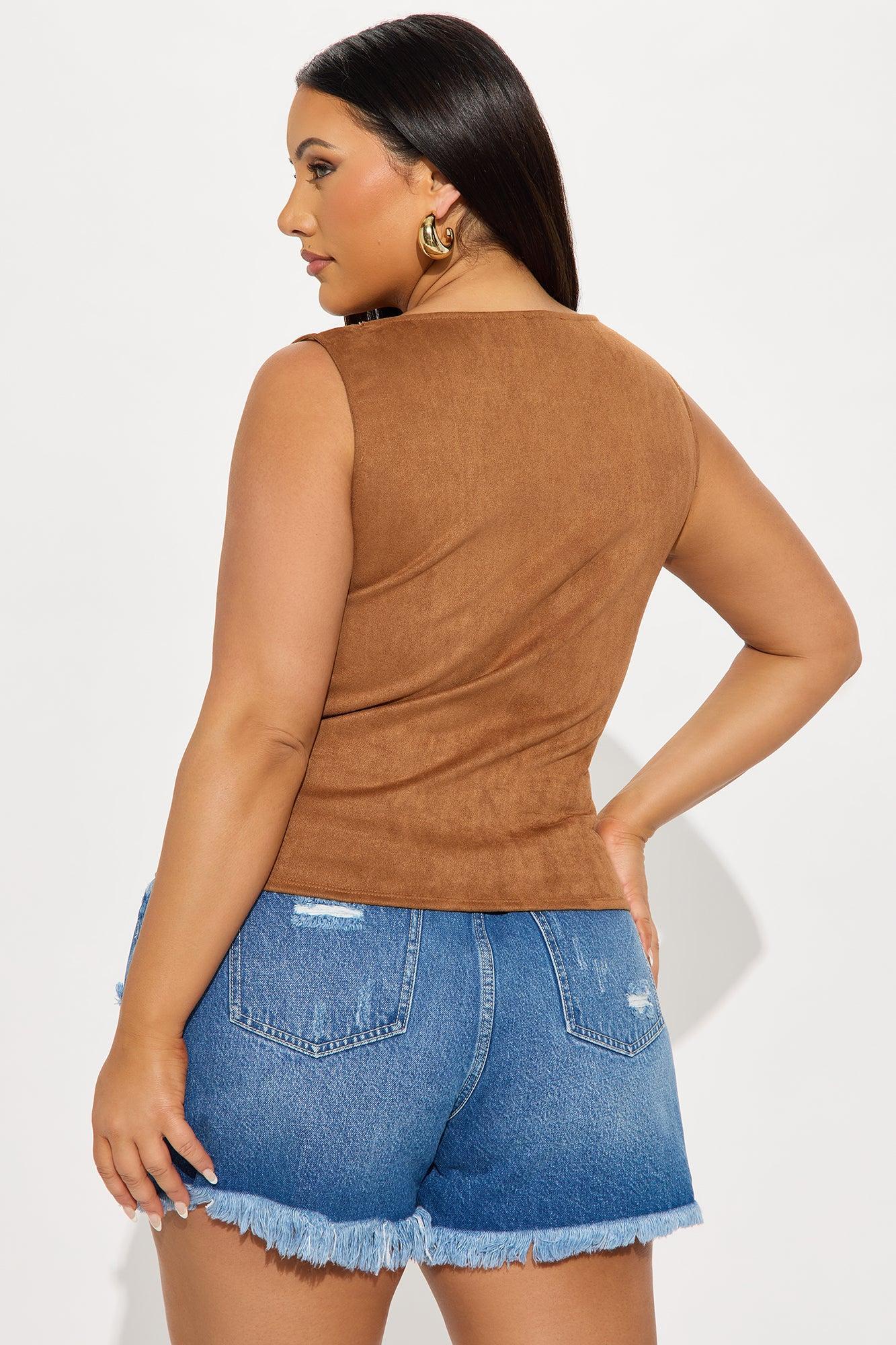 Ori High Neck Faux Suede Top - Camel Product Image