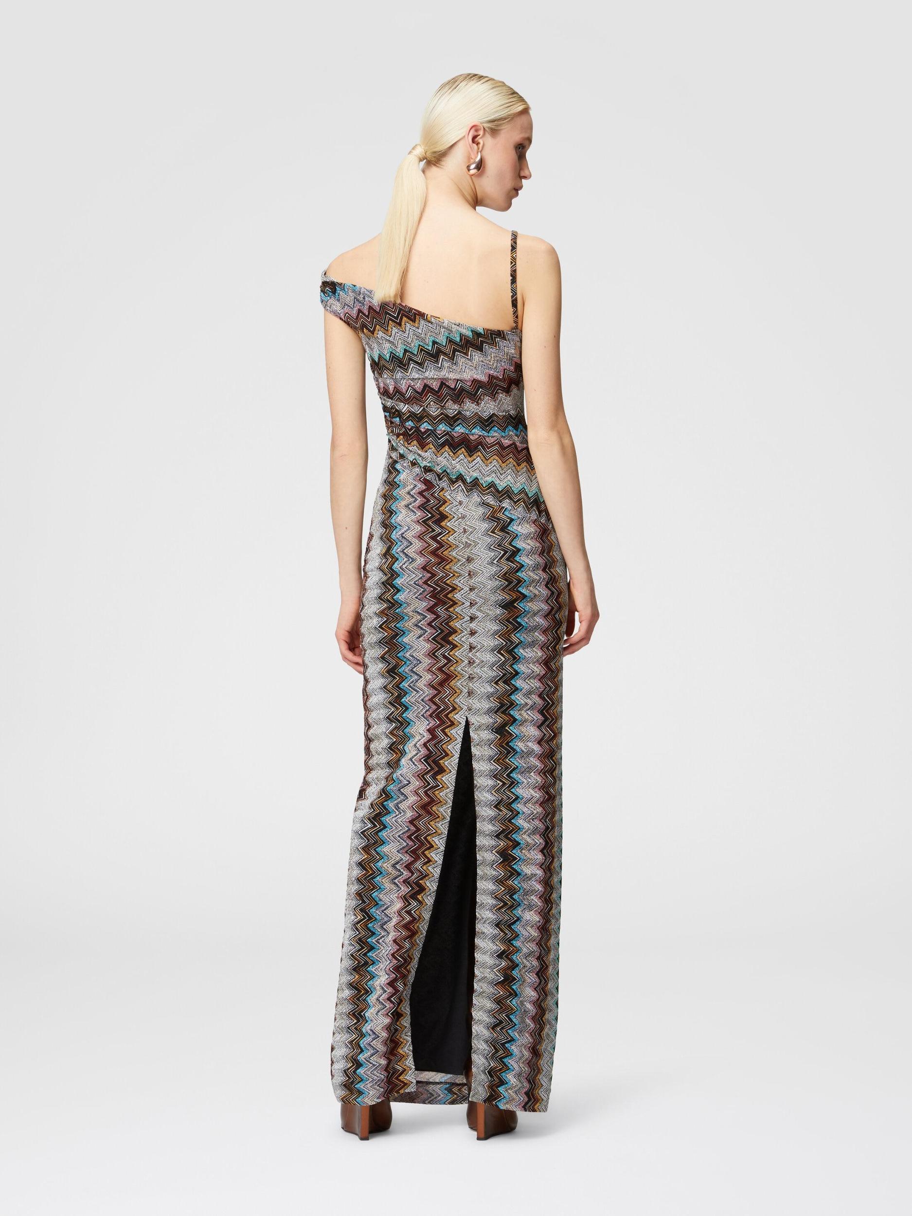 Long zigzag lamé dress with asymmetrical neckline Product Image