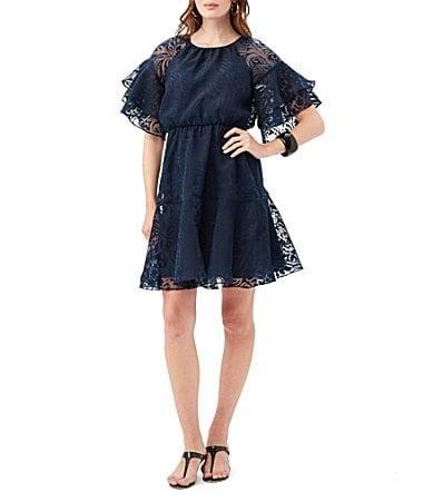 Womens Ferry Ruffle-Sleeve Lace Minidress Product Image
