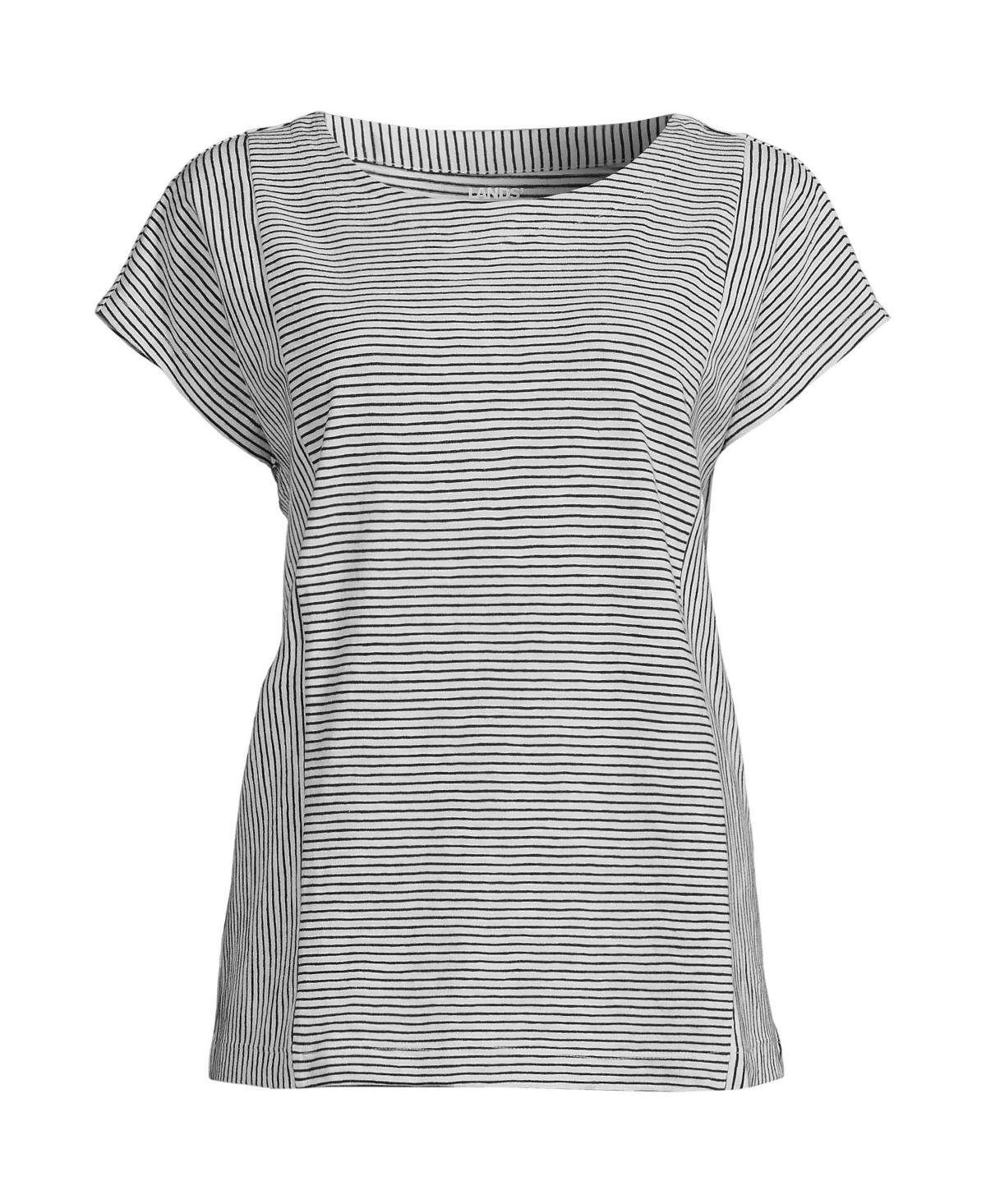 Women's Lands' End Slub Tee, Size: Small, Grey Team Stripe Product Image