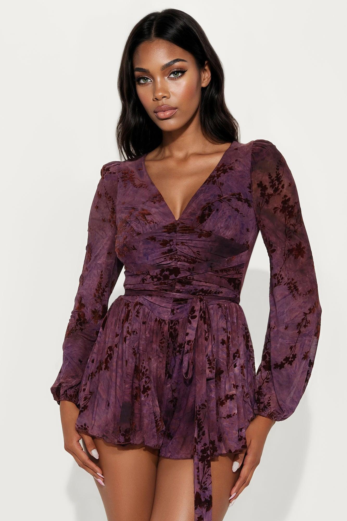 Feminine Energy Mesh Romper - Wine Female Product Image