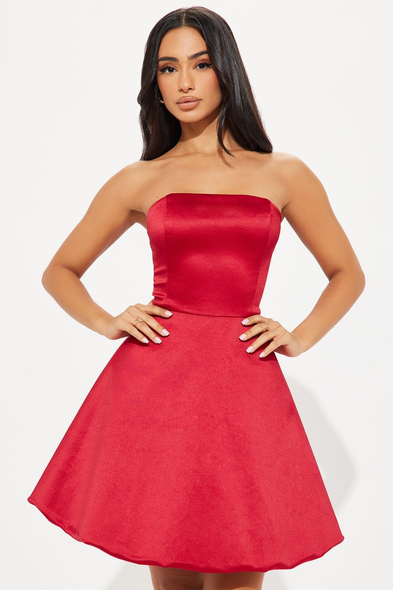 Solana Satin Bubble Mini Dress - Red Product Image