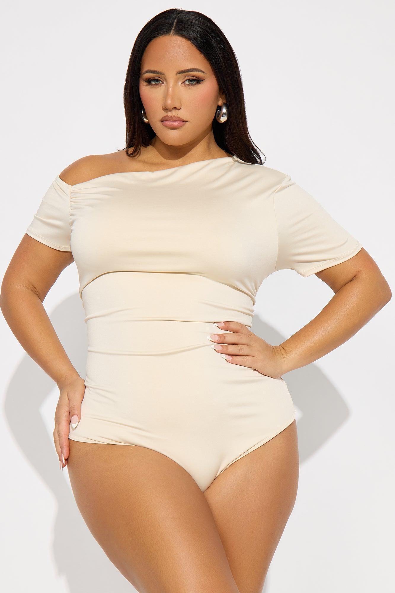 Eesha Ruched Off Shoulder Bodysuit - Cream Product Image
