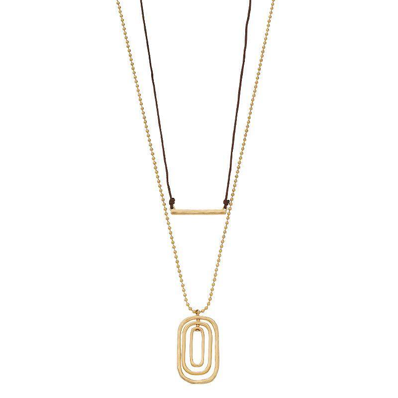 Bella Uno Worn Gold Double Drop Necklace, Womens Gold Tone Product Image