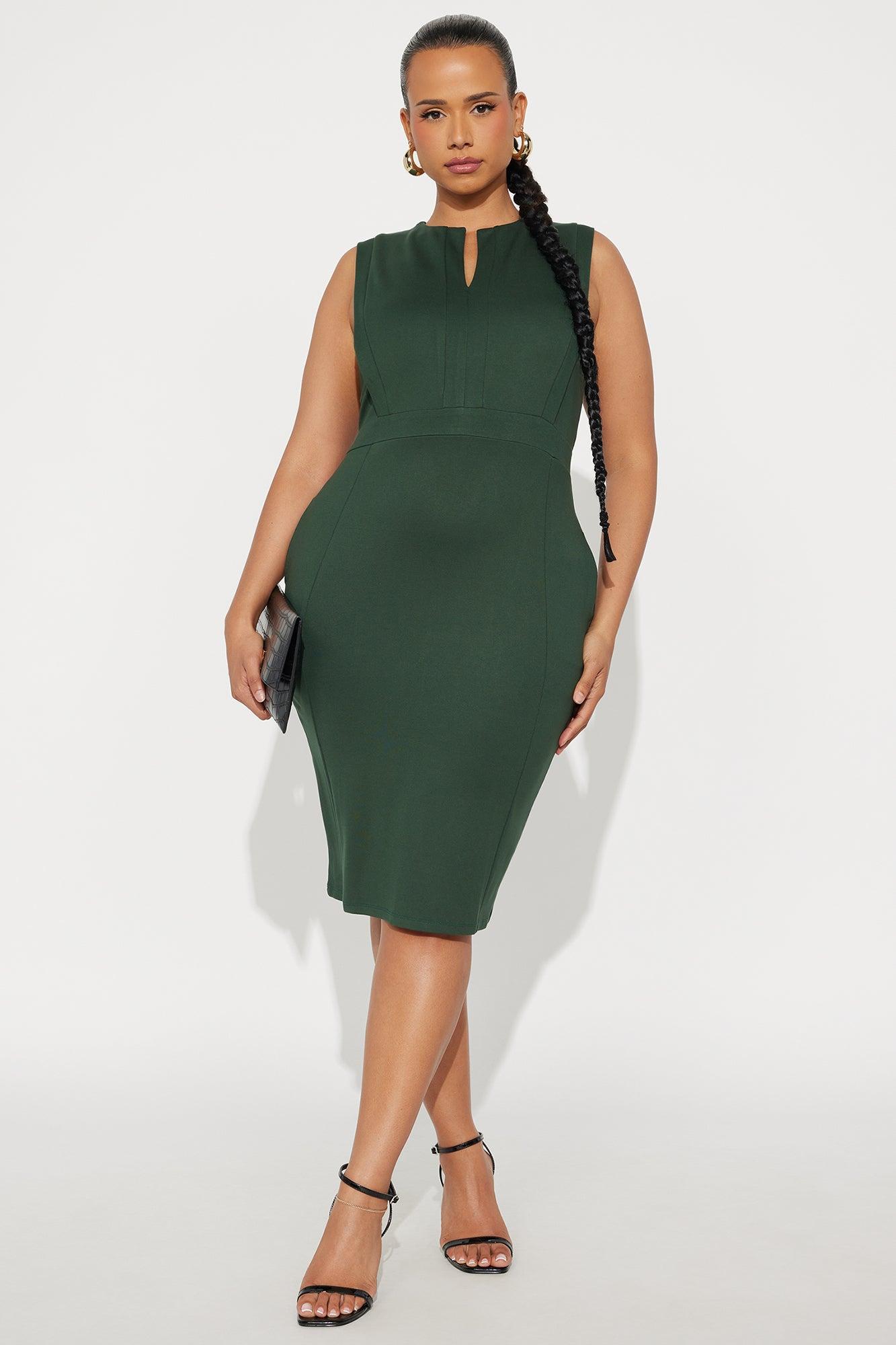 Cubicle Cutie Body Sculpting Midi Dress - Hunter Green Product Image