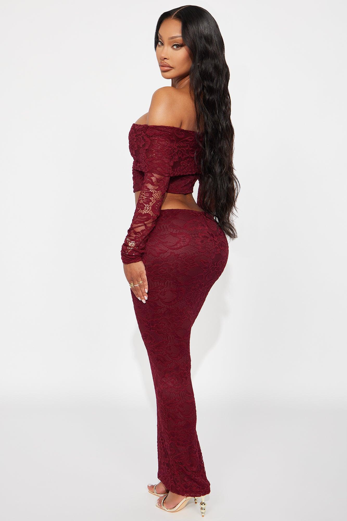 Glam Nights Lace Maxi Skirt Set - Burgundy Female Product Image