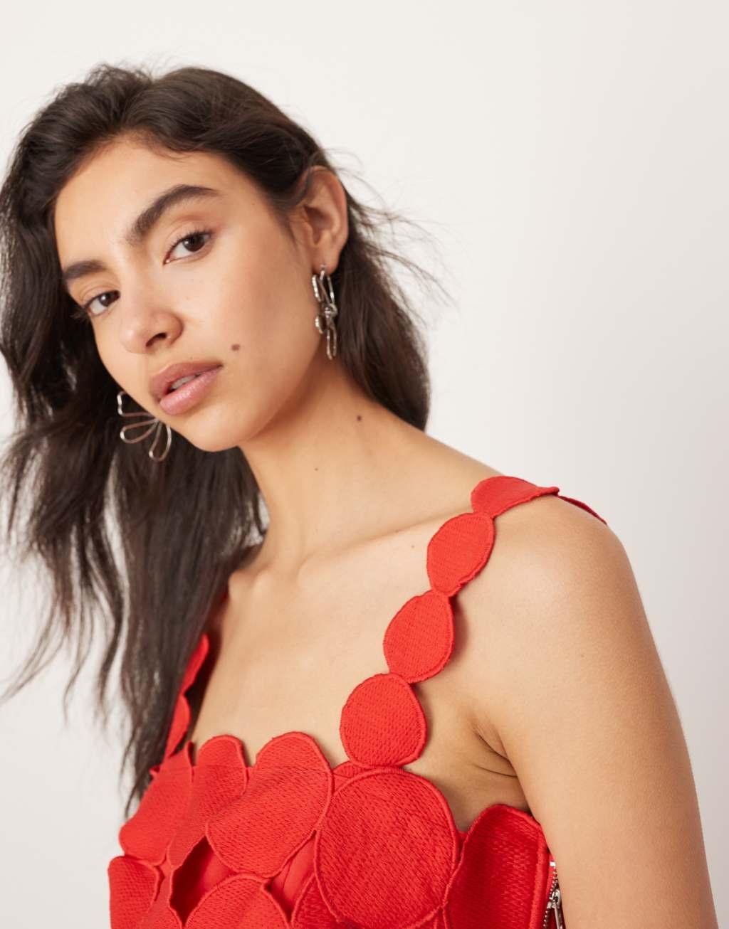 ASOS EDITION statement circle detail crop top in red - part of a set Product Image