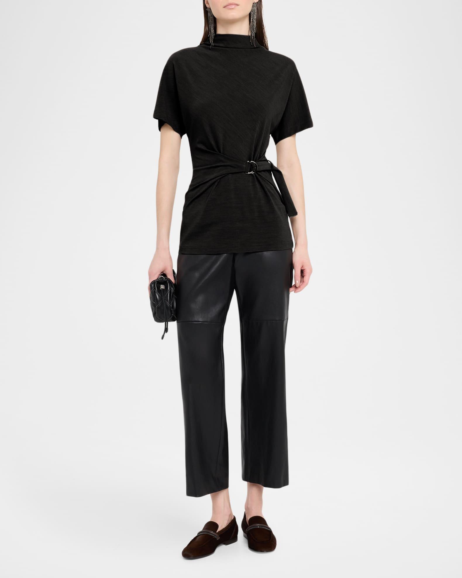 Mock-Neck Buckle Draped Jersey Top Product Image
