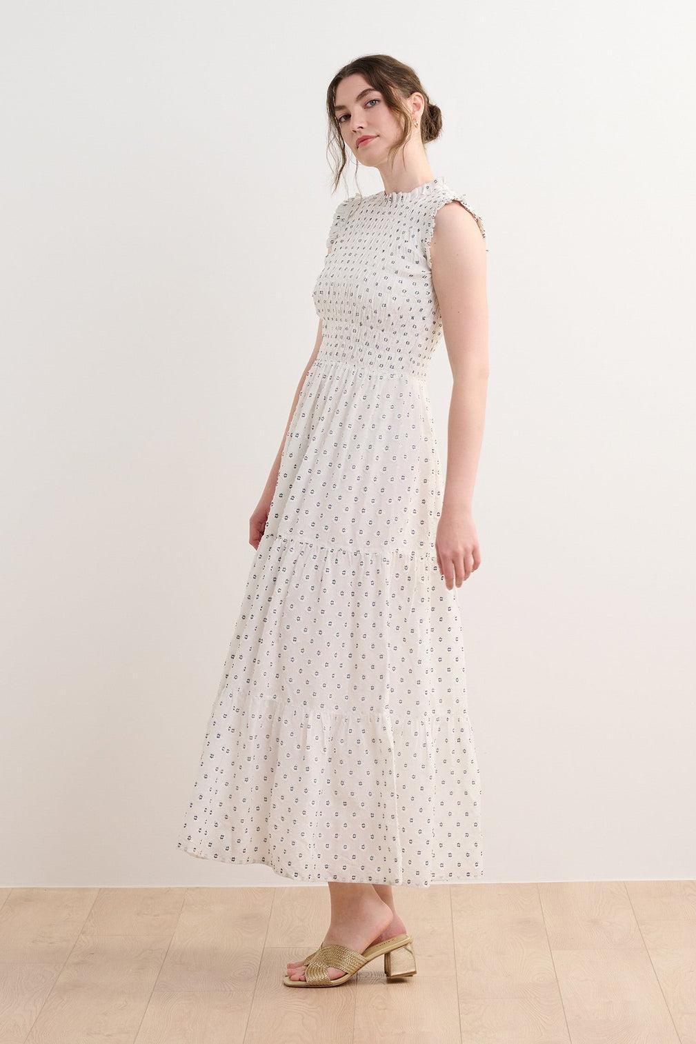 Smocked Maxi Dress - NAVY SPOTS Product Image