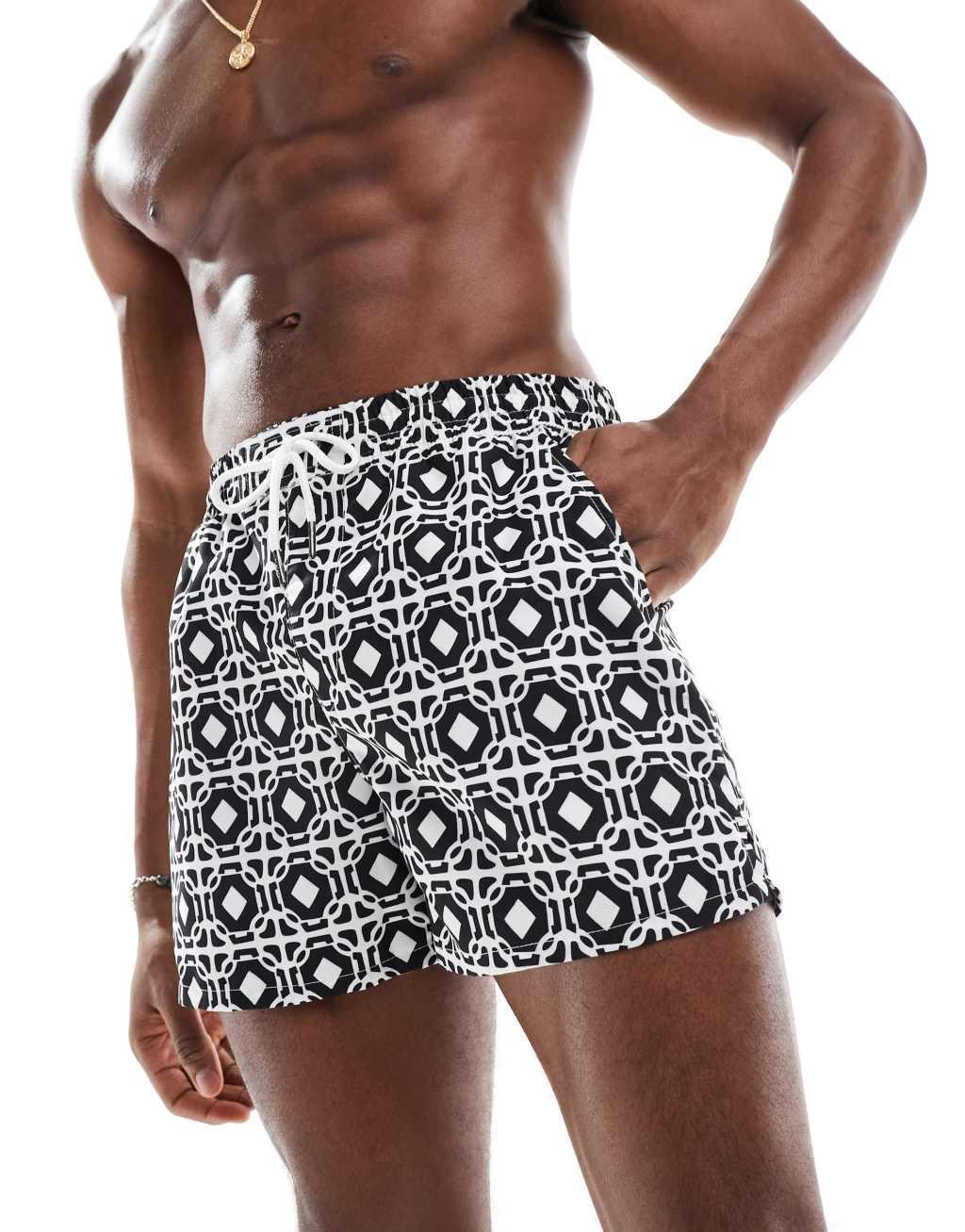 Aray geo print swim shorts in black and white Product Image