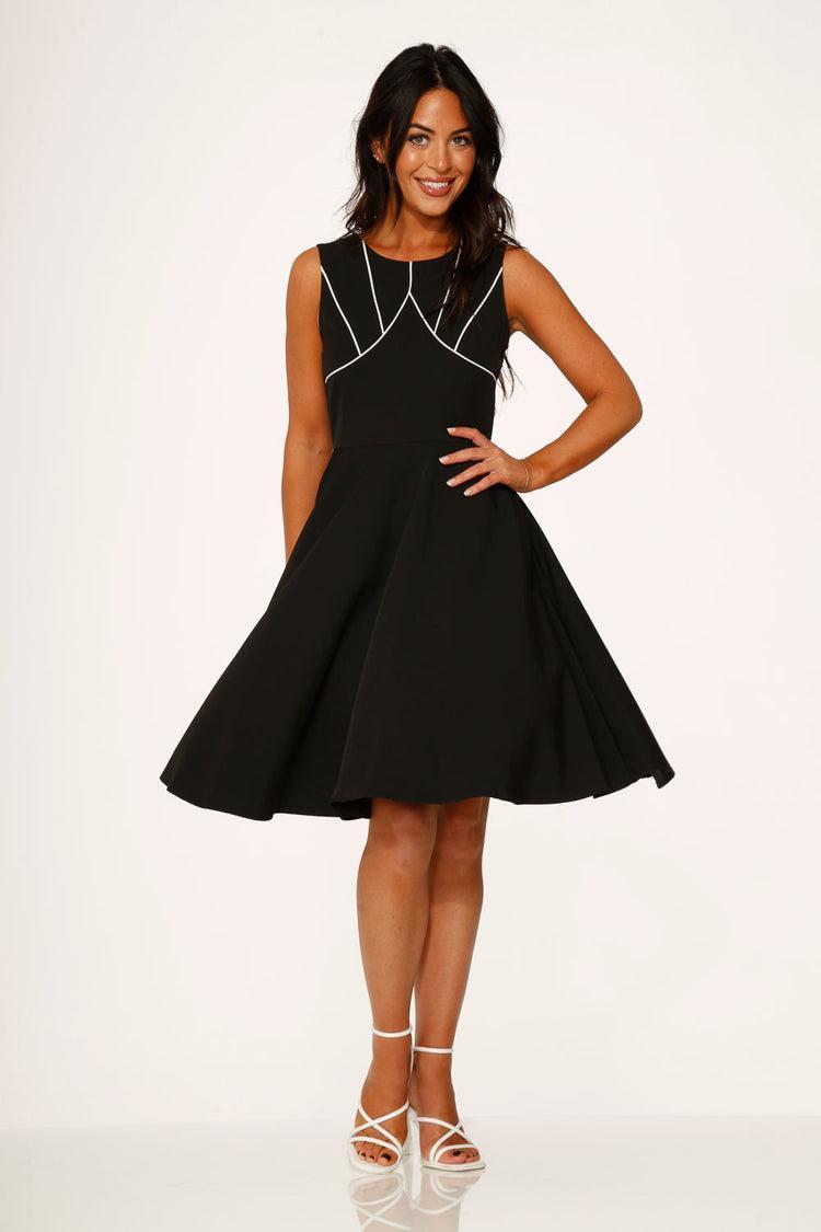 Black & White Piping Swing Dress Product Image