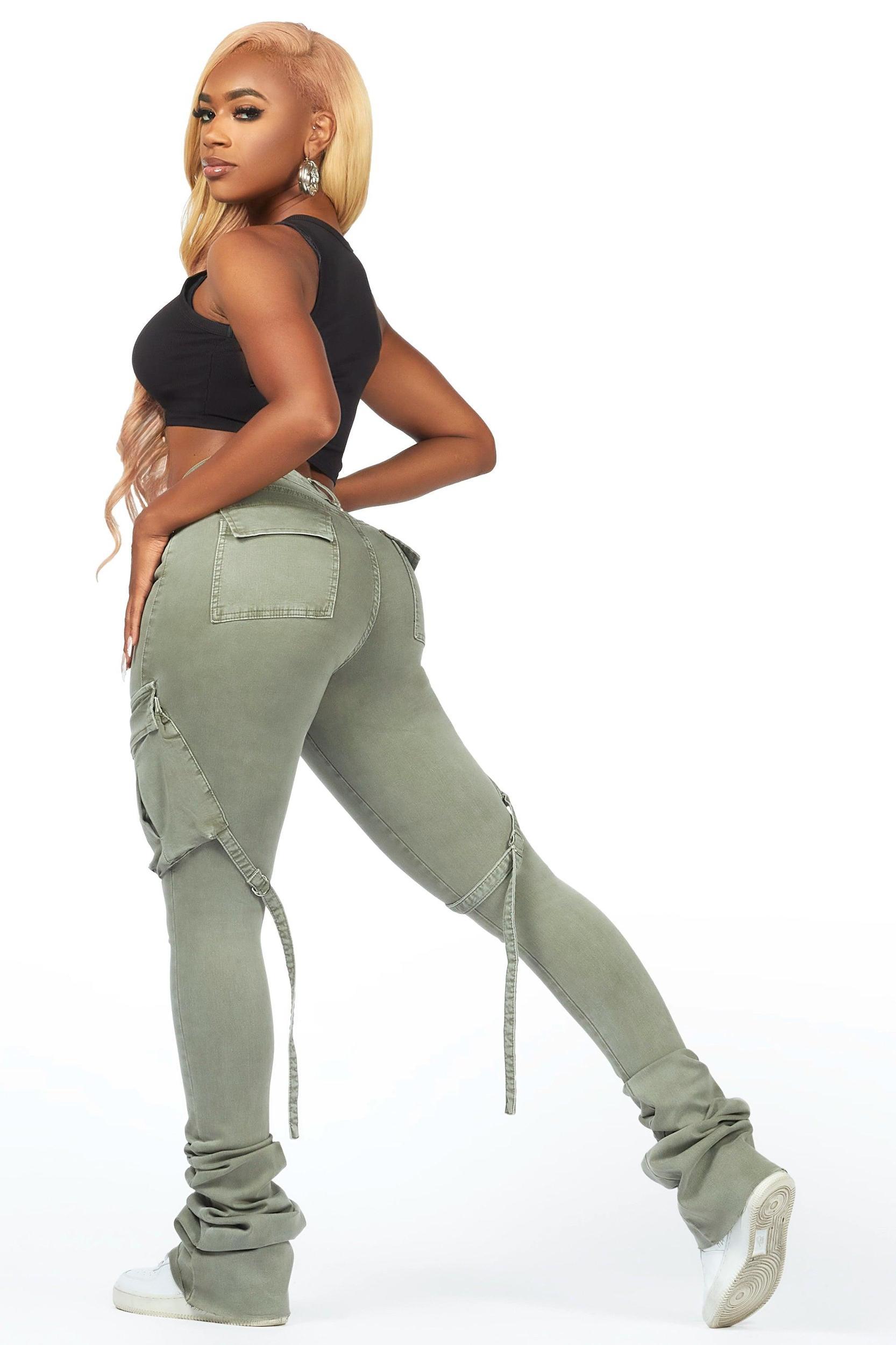 Caitlin Olive Cargo Super Stacked Jean Female Product Image