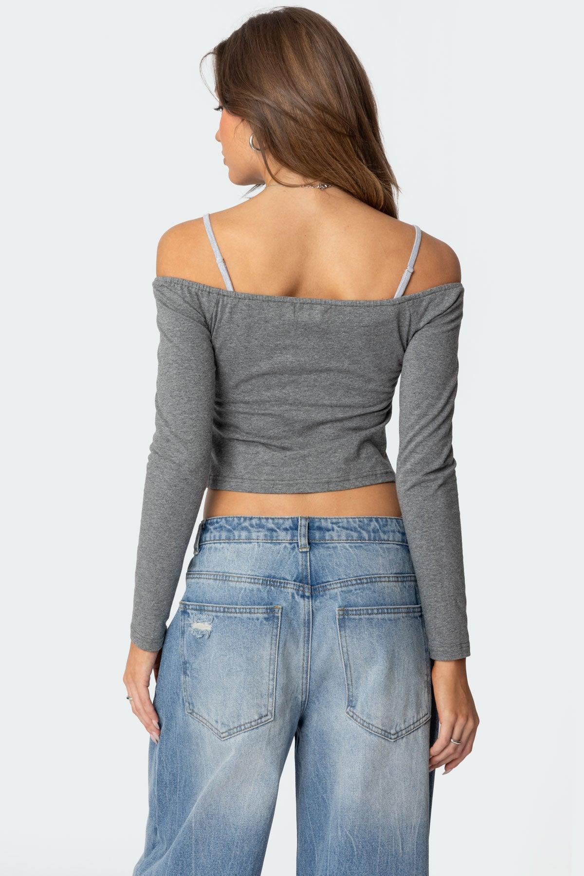 Off Shoulder Layered Long Sleeve T Shirt Product Image