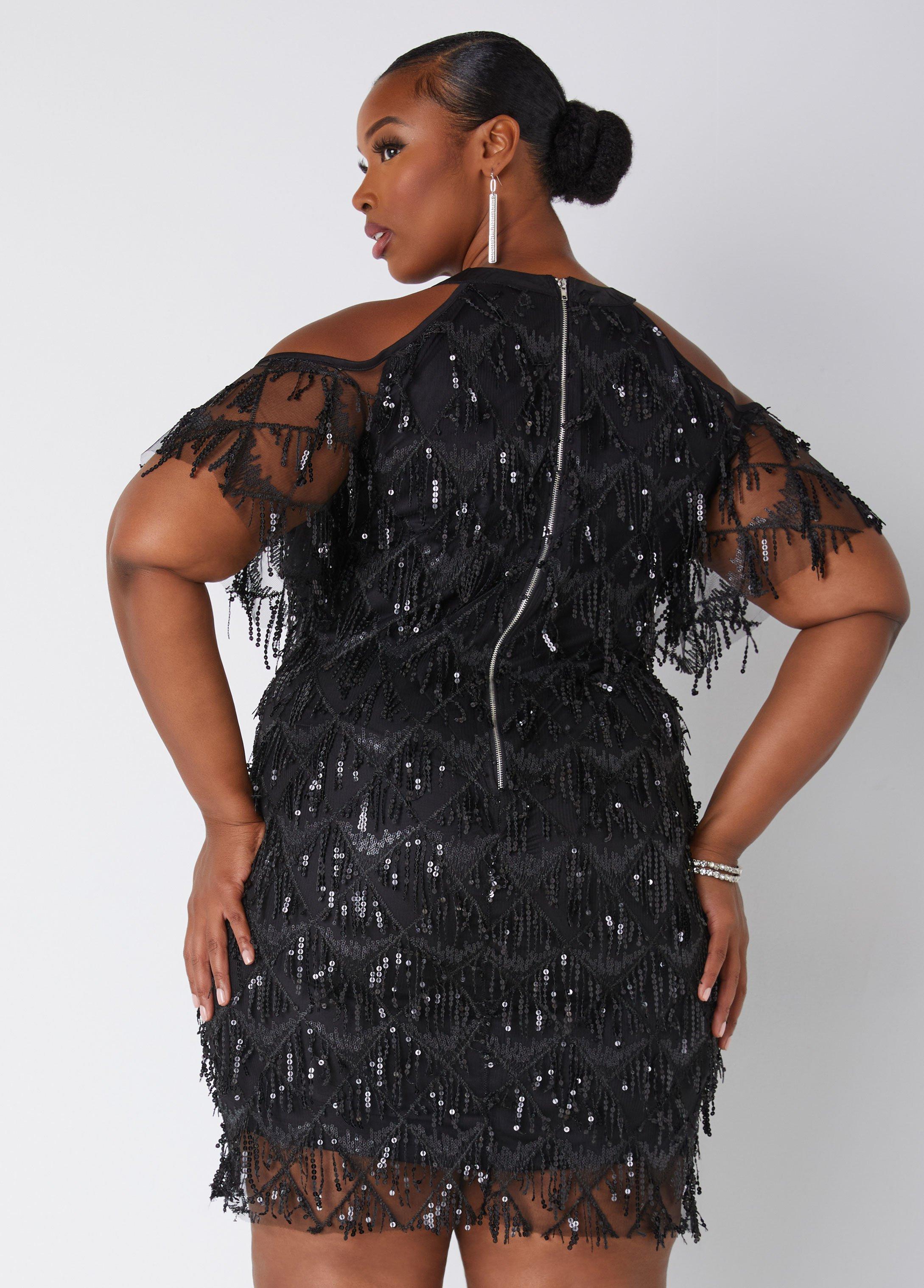 Plus Size Embellished Cold Shoulder Dress Ashley Stewart Product Image