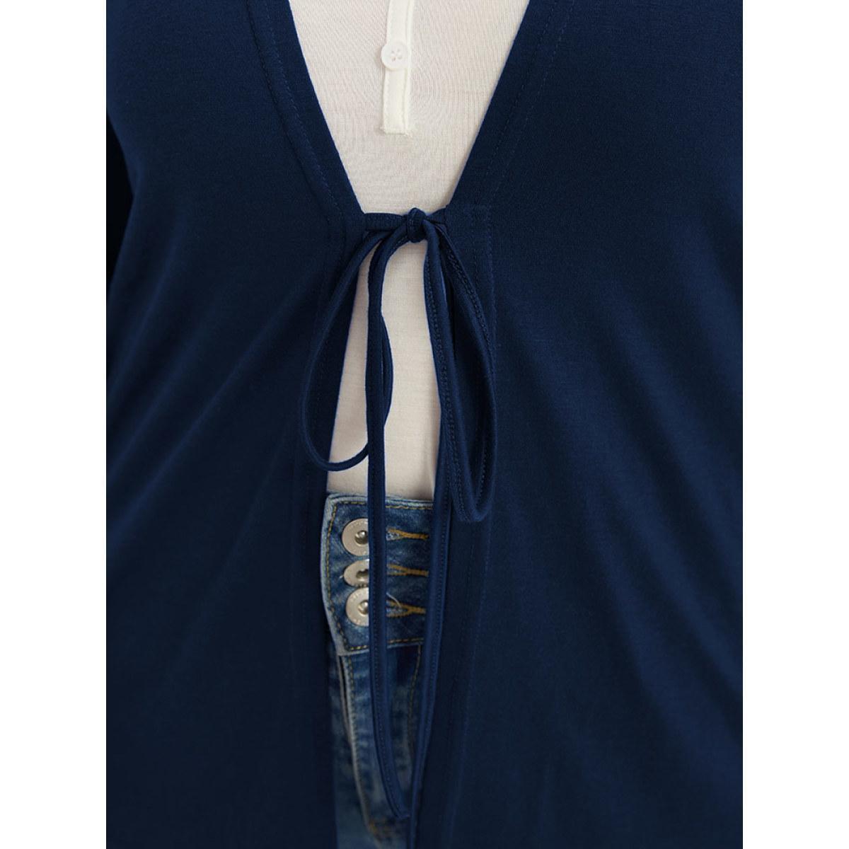 Plus Size Plain Ties Open Front Kimono Women DarkBlue Casual Plain Everyday Kimonos BloomChic 22-24/3X Product Image