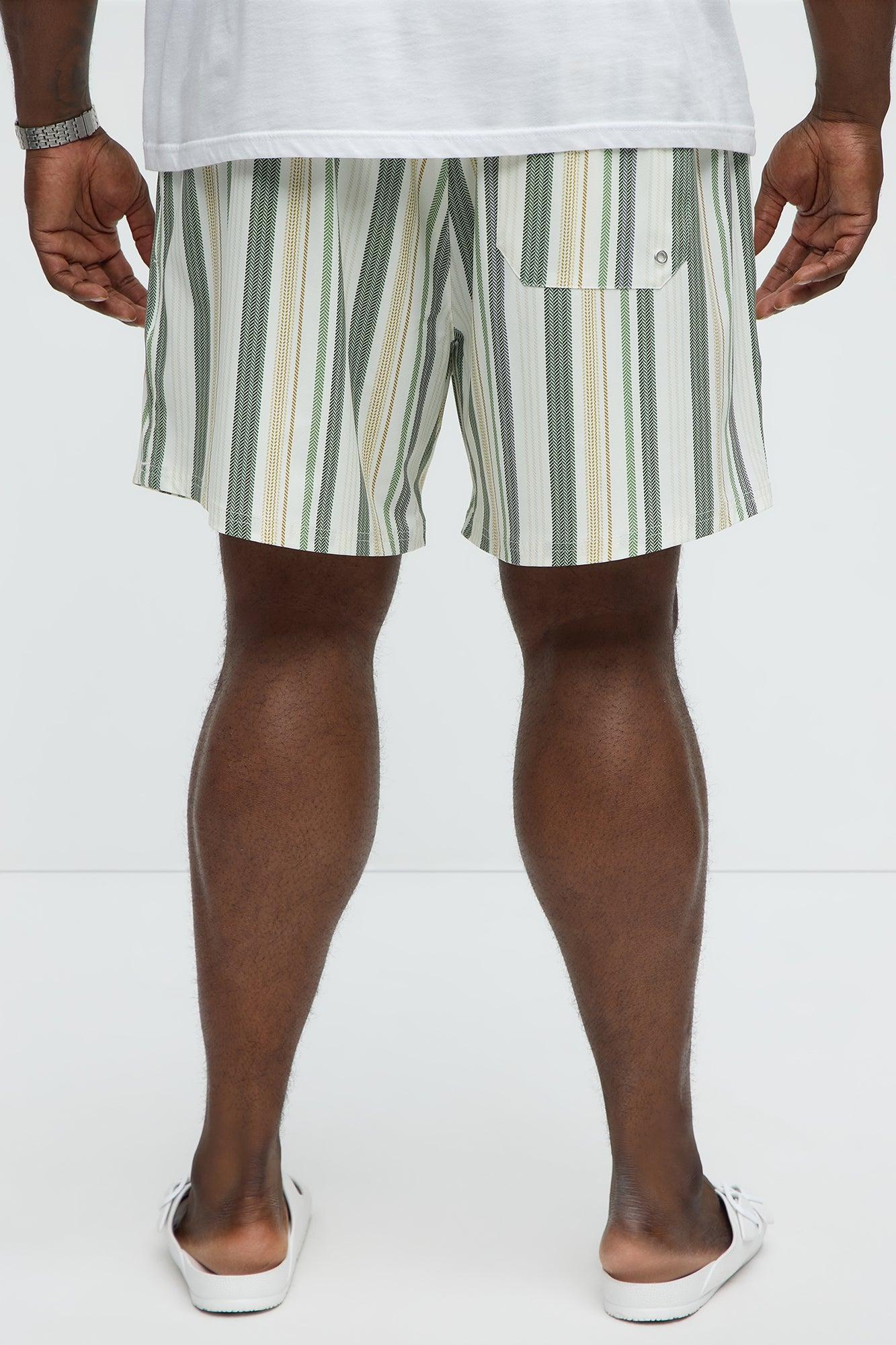 Herringbone Printed Swim Mid Trunk - Green/combo Product Image