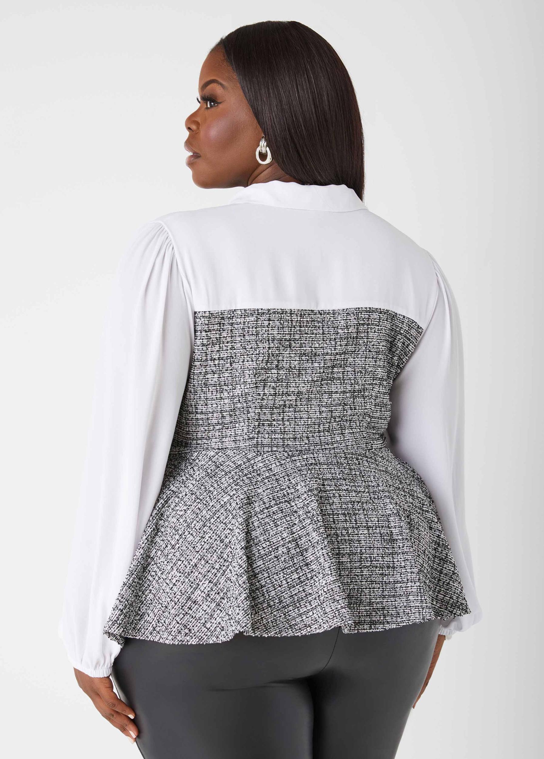Tweed And Crepe Peplum Blouse Product Image
