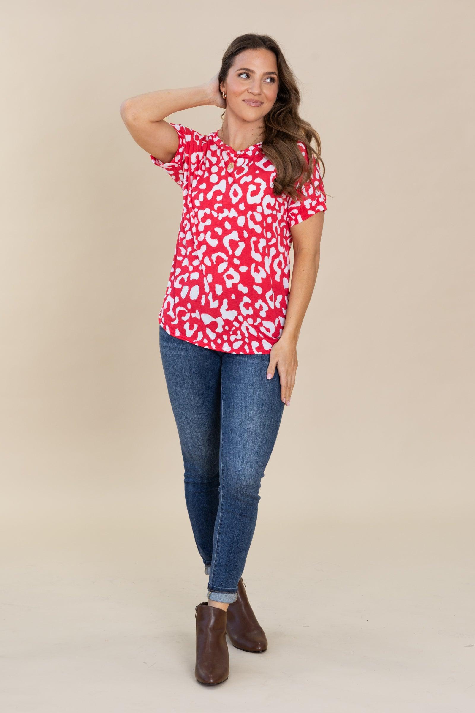 Crimson Animal Print Soft Knit Top Product Image