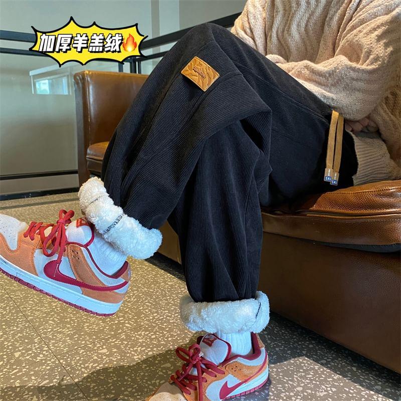 Drawstring Waist Plain Applique Corduroy Harem Sweatpants Product Image