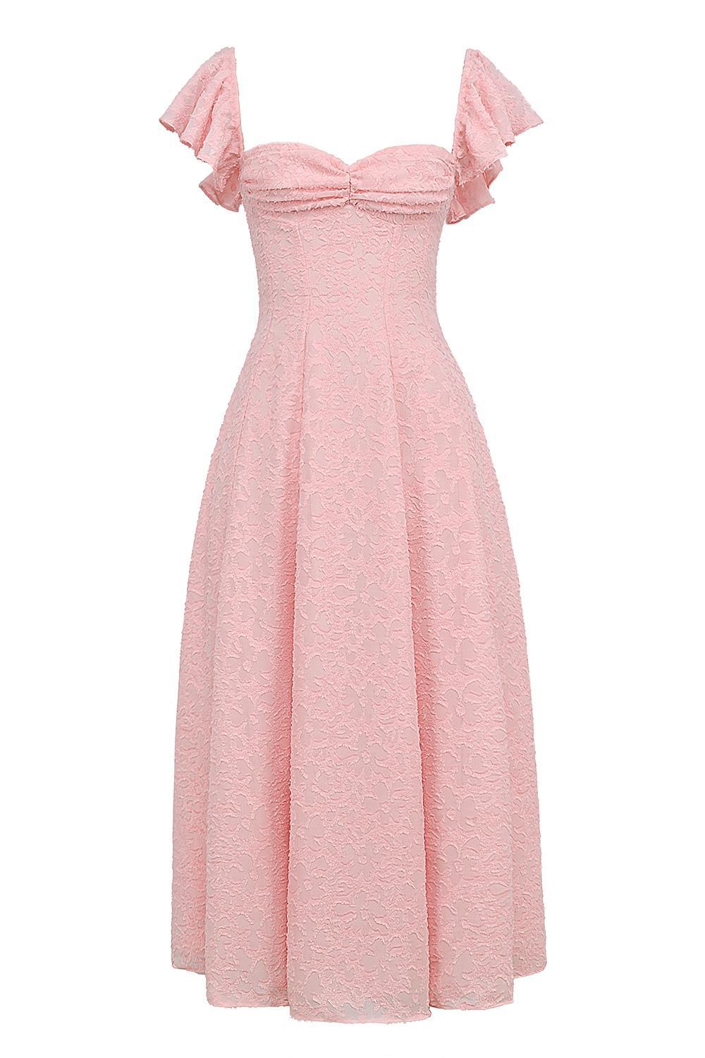 Emma Perfectly Pink Floral Jacquard Midi Dress Product Image