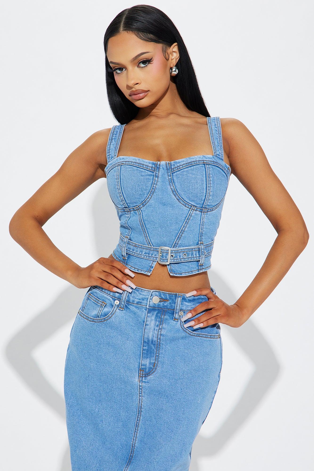 Devine Washed Denim Skirt Set - Medium Wash Product Image