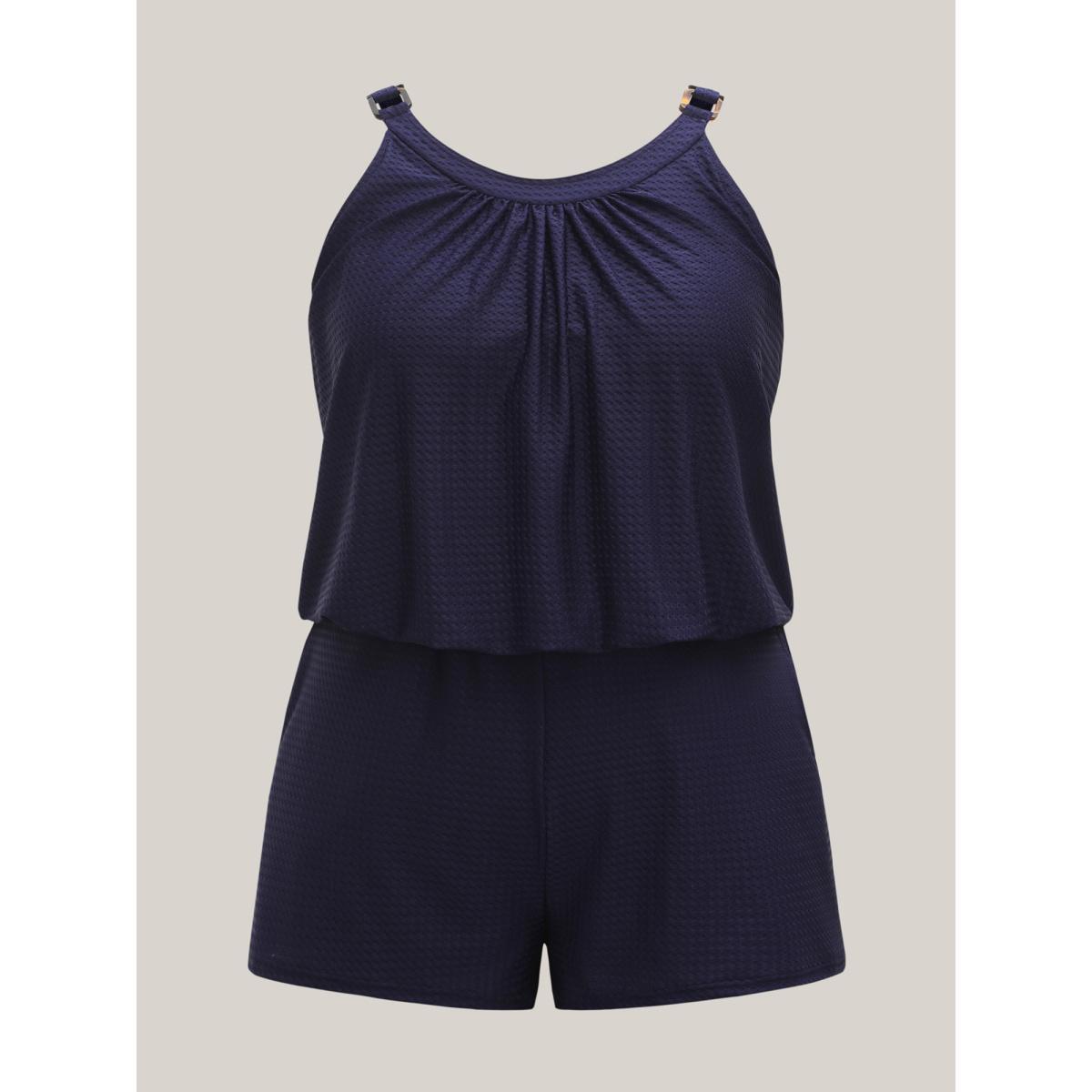 Plus Size Scoop Neck Pockets One-Piece Swimsuit Women's Swimwear Indigo Beach Gathered Curve Bathing Suits High stretch One Pieces BloomChic 22-24/3X Product Image