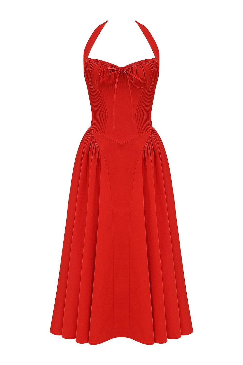 Adabella Italian Tomato Cotton Halter Sundress Product Image