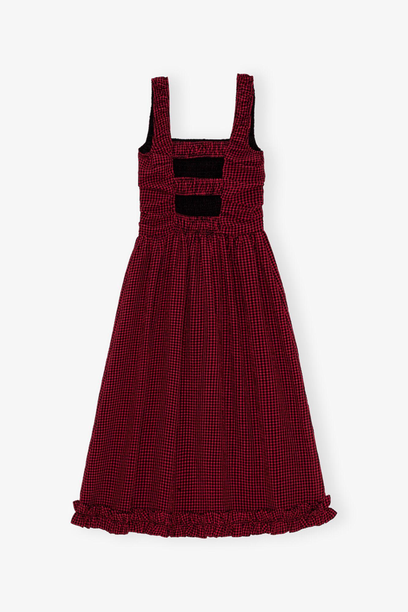 Red Sheer Midi Strap Smock Dress Product Image