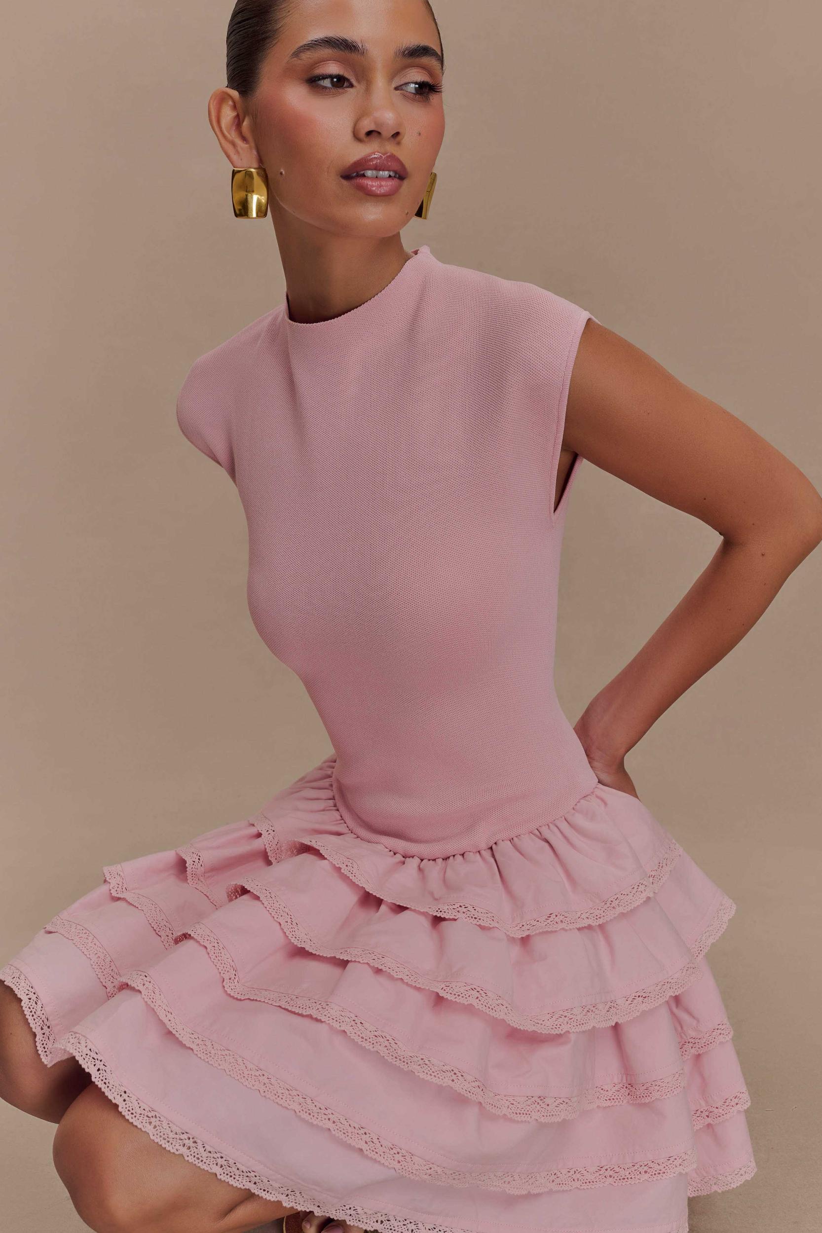 Maeve Ruffle Knit Mini Dress - Dusty Pink Product Image