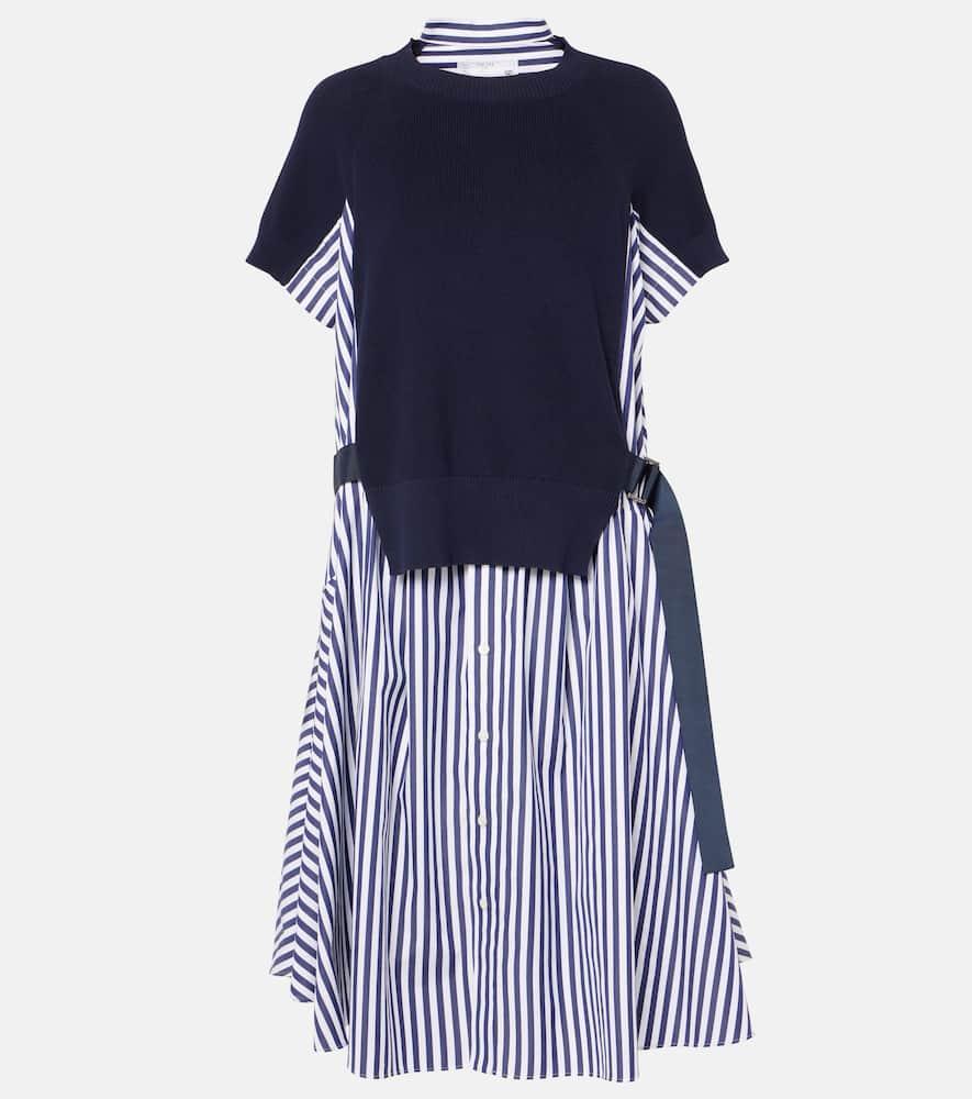 SACAI X Thomas Mason Layered Mixed Media Dress In Navy Stripe Product Image