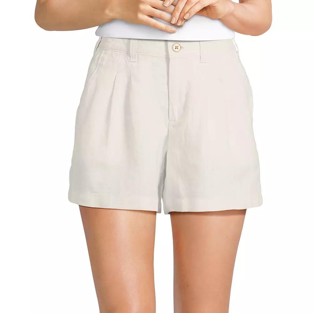 Women's Lands' End 5" Linen High Waisted Pleated A-Line Shorts, Size: 10, Flax Linen Product Image