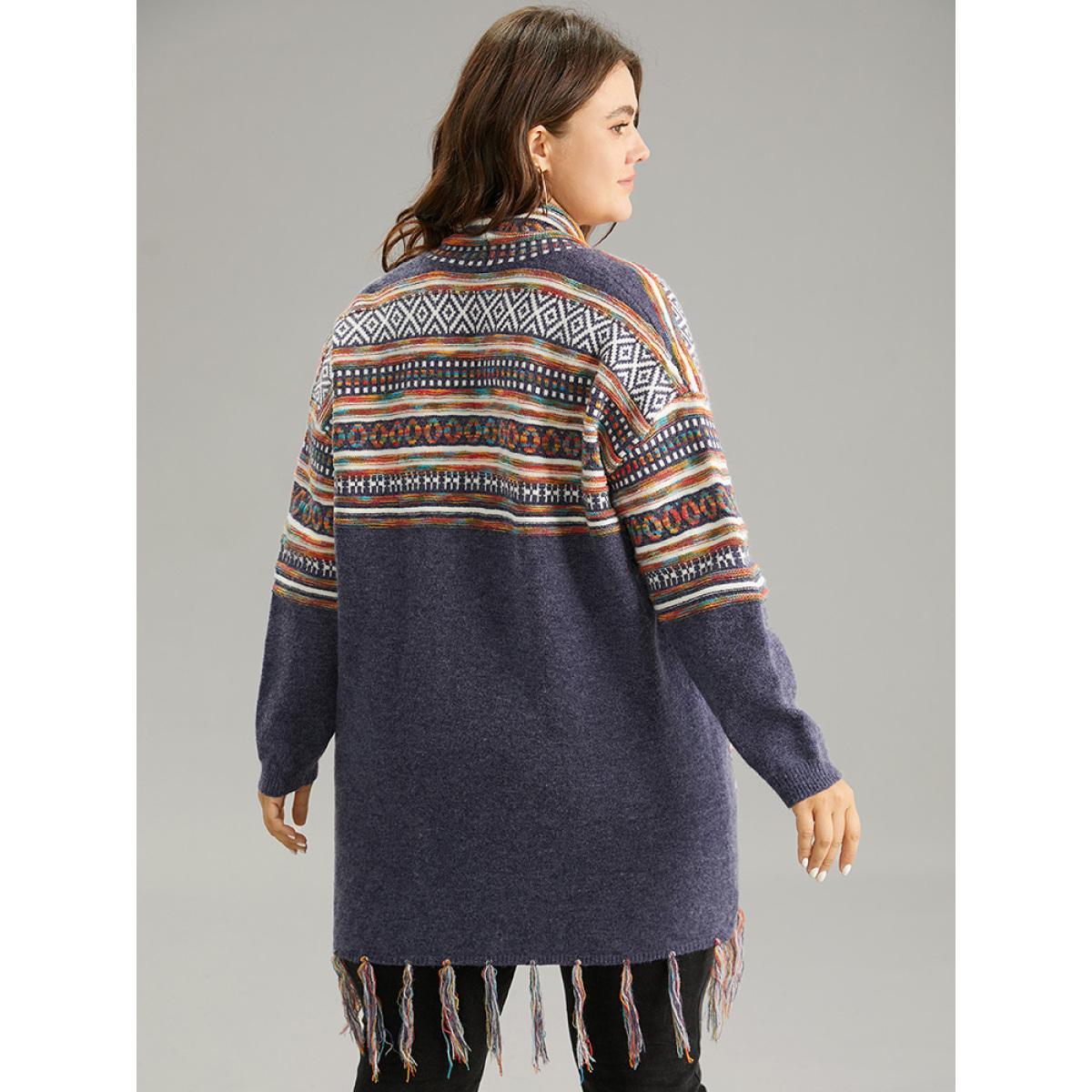 Plus Size Supersoft Essentials Bandana Tassel Trim Cardigan Indigo Women Casual Loose Long Sleeve Everyday Cardigans BloomChic 28/5X Product Image