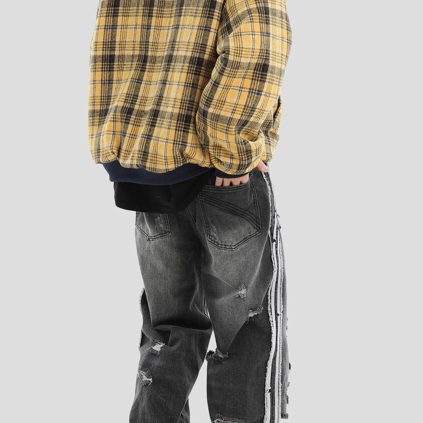 High Waist Distressed Loose Fit Jeans Product Image