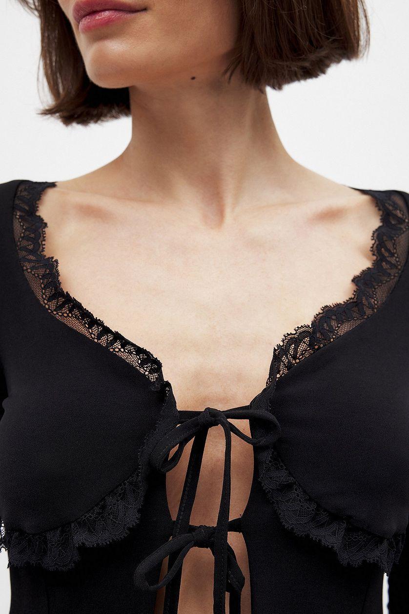 Long Sleeve Lace Tie Top Product Image
