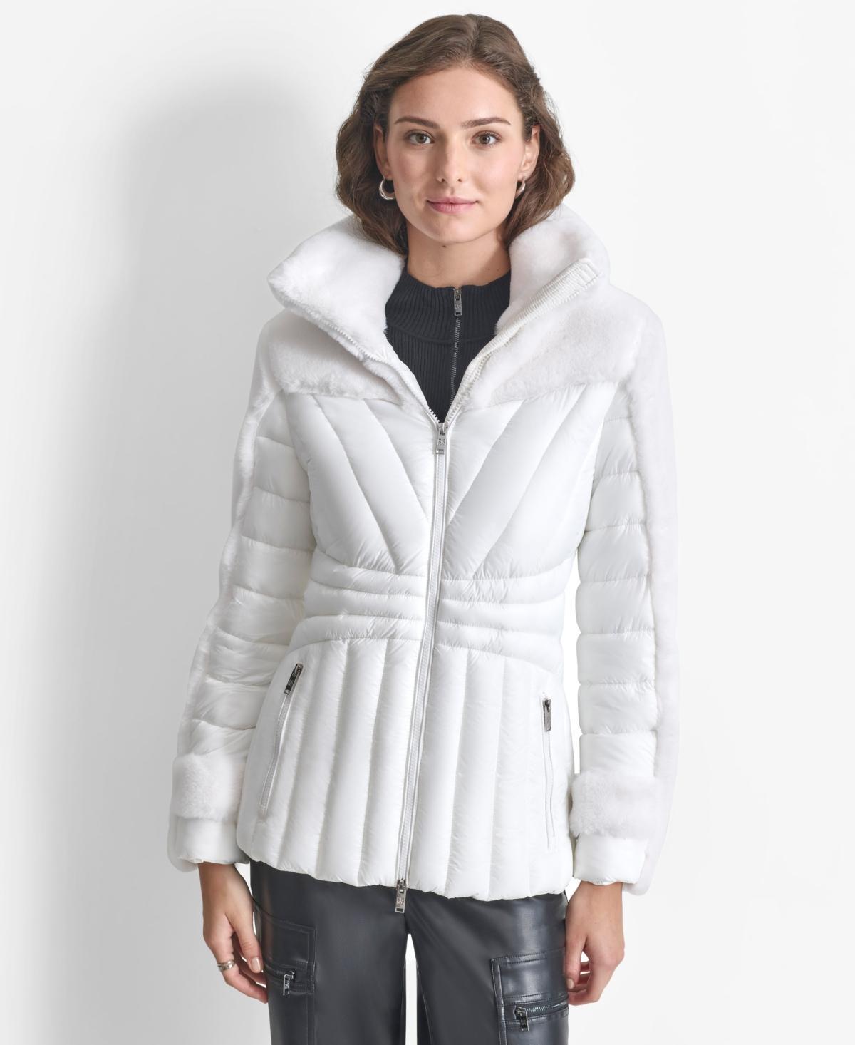 Dkny Womens Faux-Fur Spread-Collar Puffer Jacket Product Image