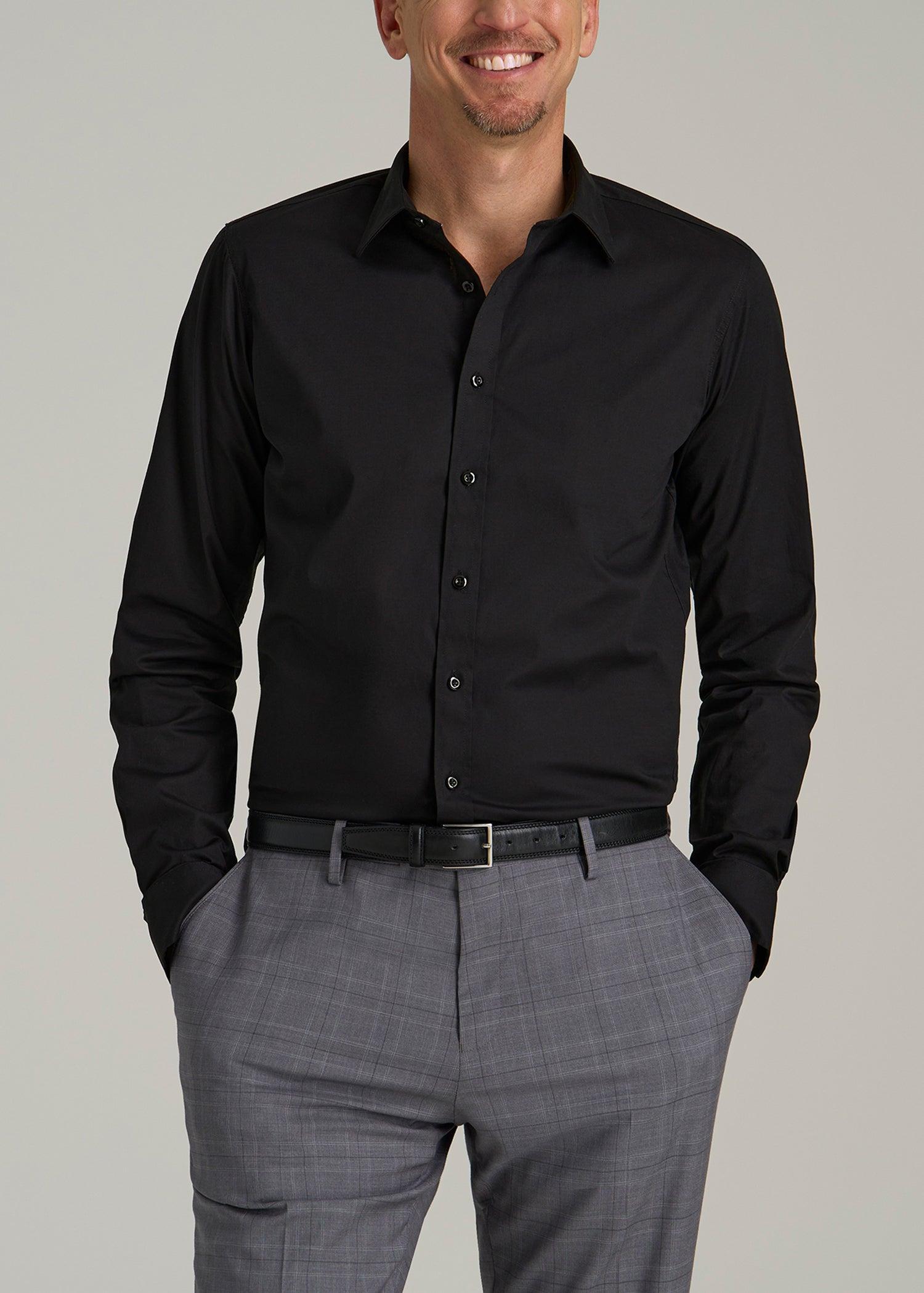 Oskar Button-Up Dress Shirt for Tall Men in Black Male Product Image