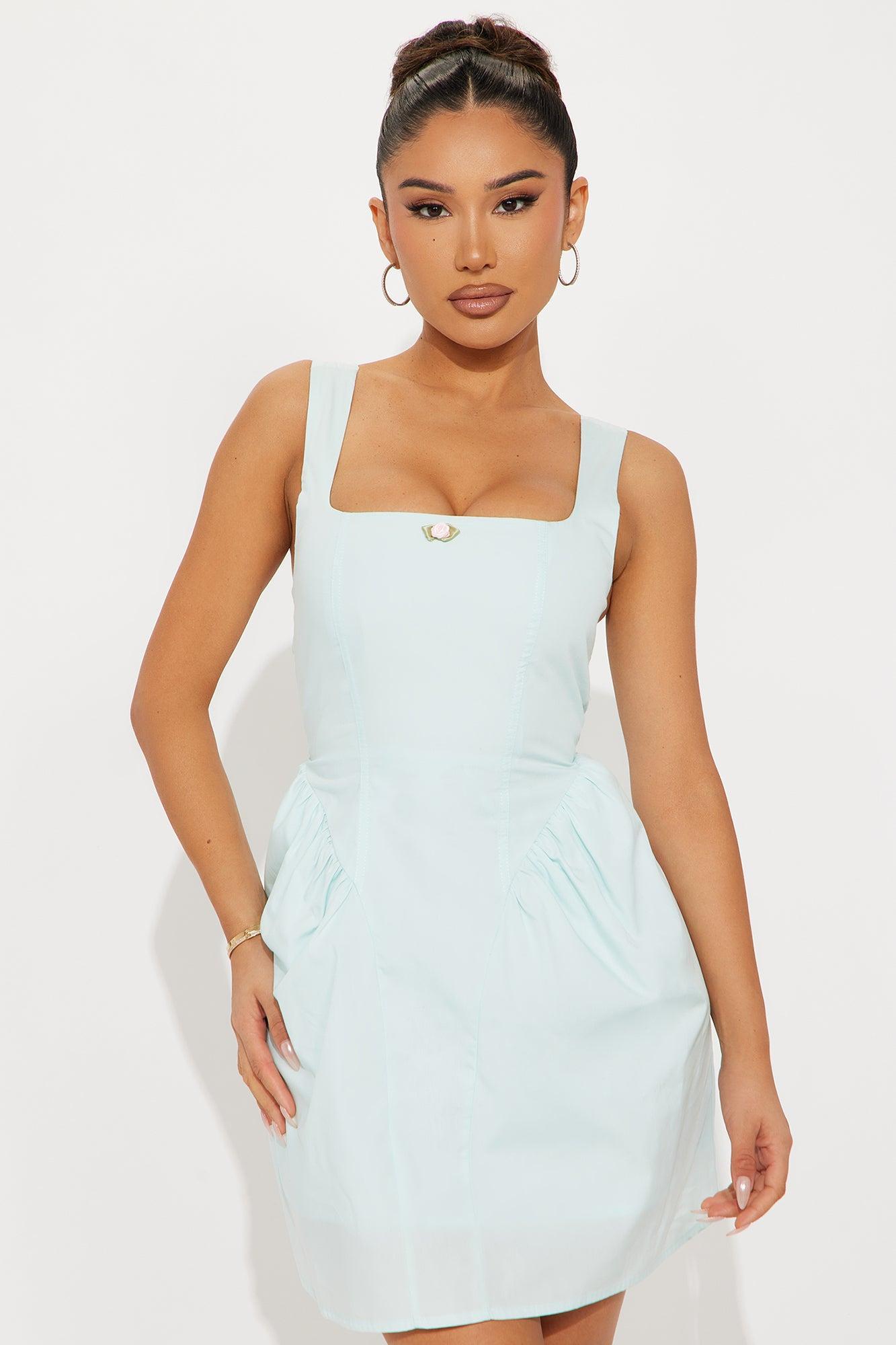 Charlene Stretch Poplin Mini Dress - Light Blue Product Image