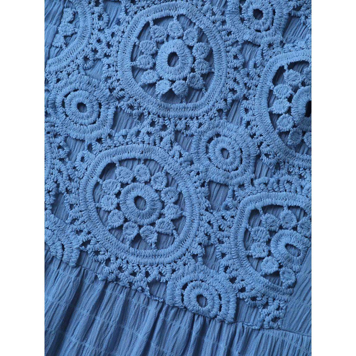 Plus Size Lace Textured Pockets Tiered Midi Dress Mediumblue Women V-neck Short sleeve Curvy BloomChic 12/L Product Image