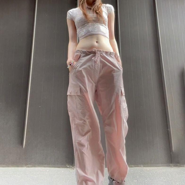 Low-Waist Drawstring Cargo Pants Product Image