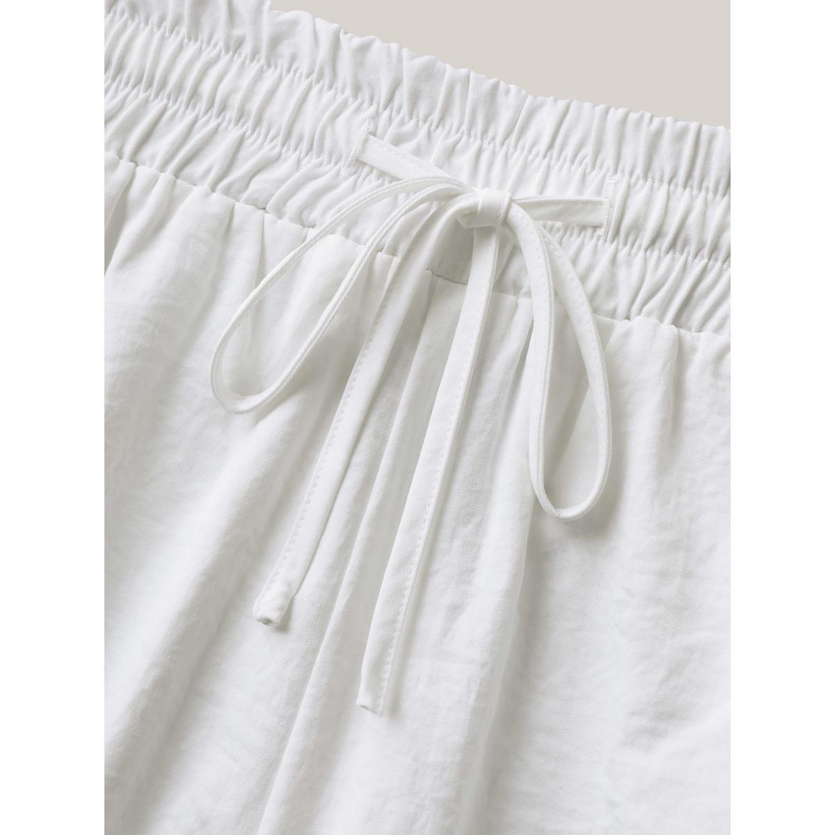 Plus Size Lace Trim Wide-Leg Tie Pants Women WhiteSmoke Resort Wide Leg Mid Rise Vacation Pants BloomChic 22-24/3X Product Image
