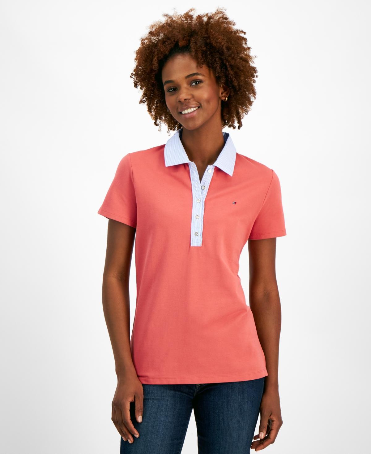 Tommy Hilfiger Mixed Media Short Sleeve Polo (Mineral ) Women's Clothing Product Image