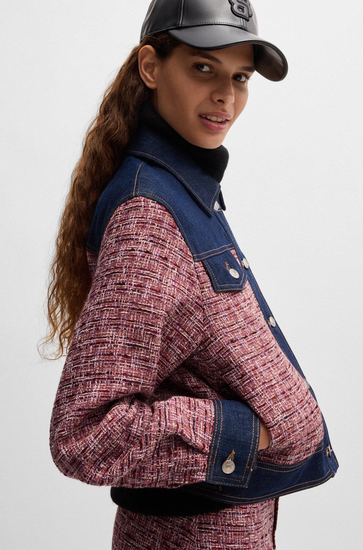 BOSS - Multicolored-tweed jacket with denim trims - Patterned Product Image
