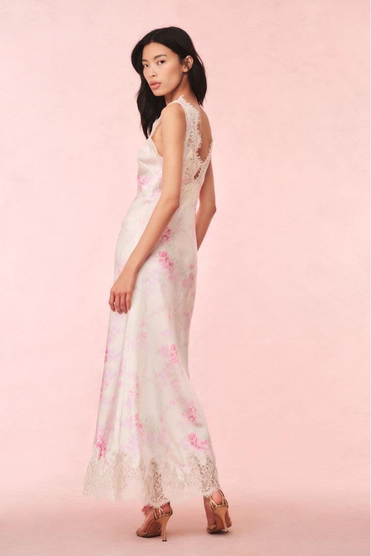 Serene Satin Lace-Trimmed Maxi Dress Product Image