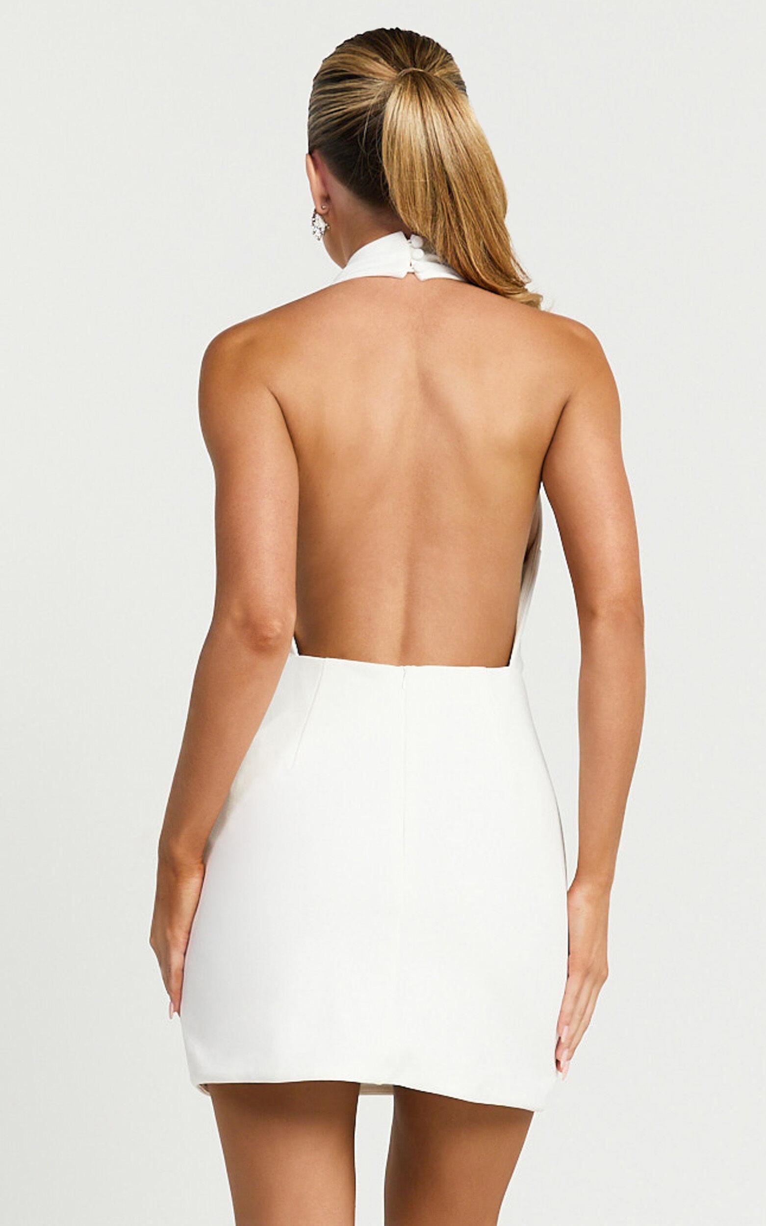 Evaline Mini Dress - Halter Cowl Neck Low Back Dress in Ivory Product Image