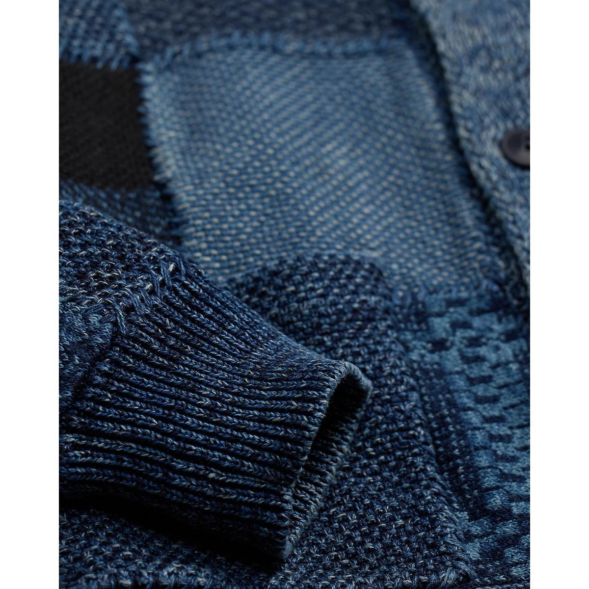 Indigo Patchwork Cotton-Linen Cardigan Product Image