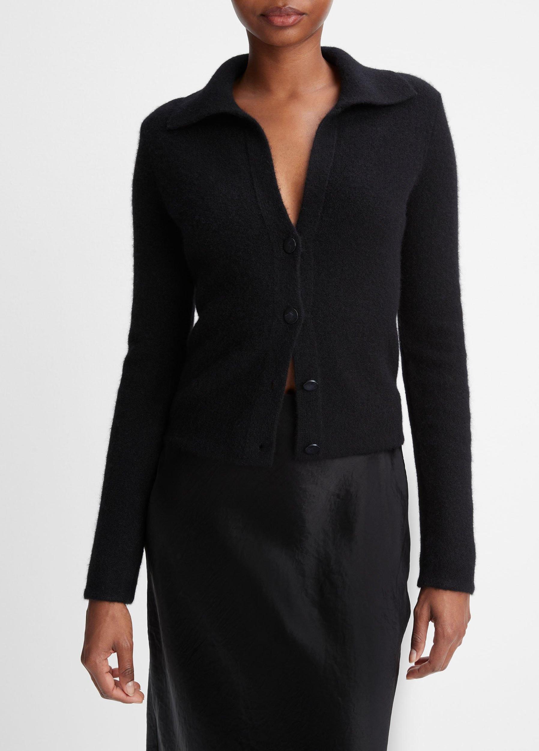 Womens Plush Cashmere Polo Cardigan, Black, Size S Vince Product Image