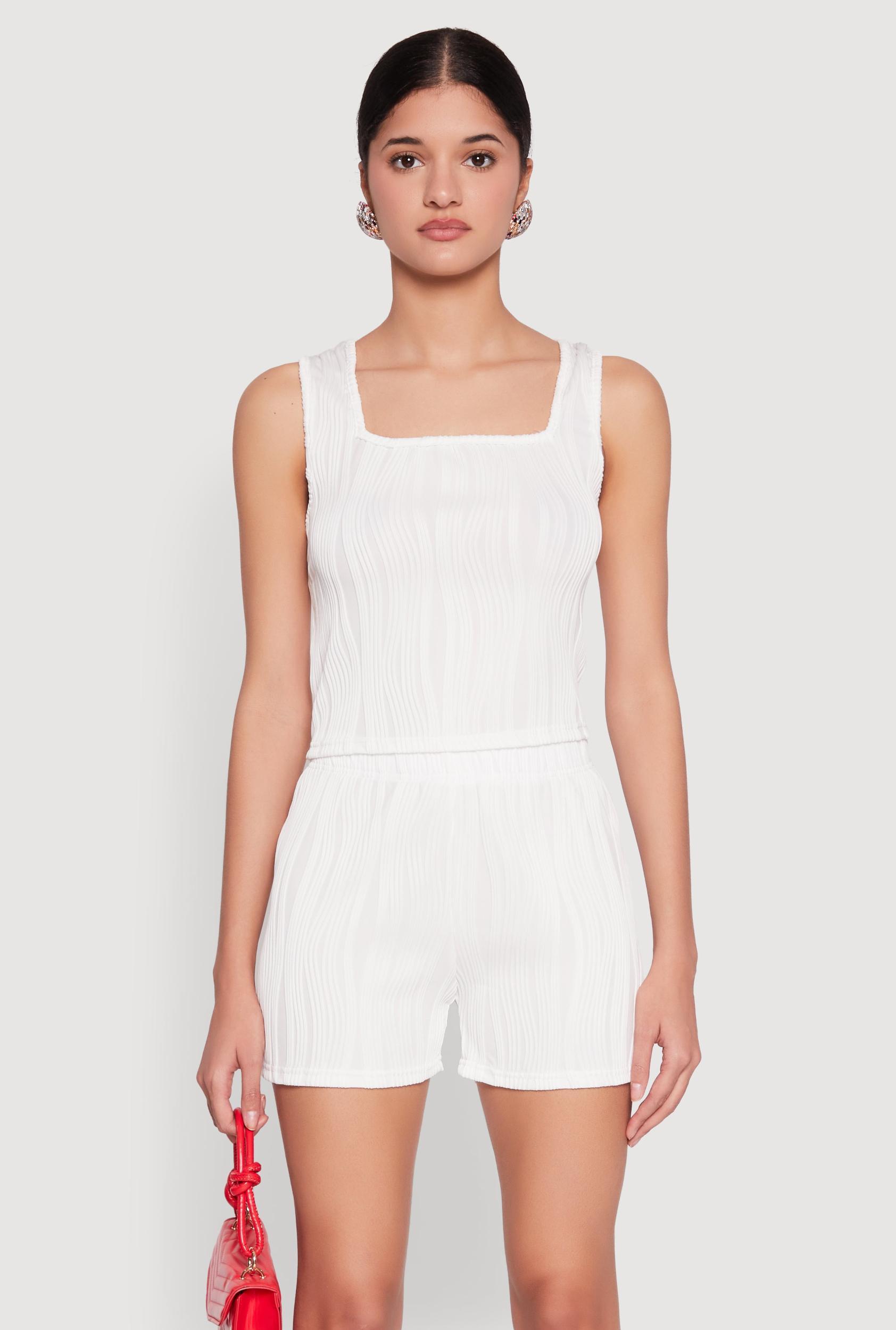 Womens Plisse Knit Cropped Tank Top Product Image