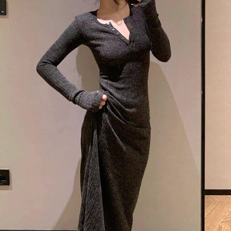 Henley Plain A-Line Dress Product Image