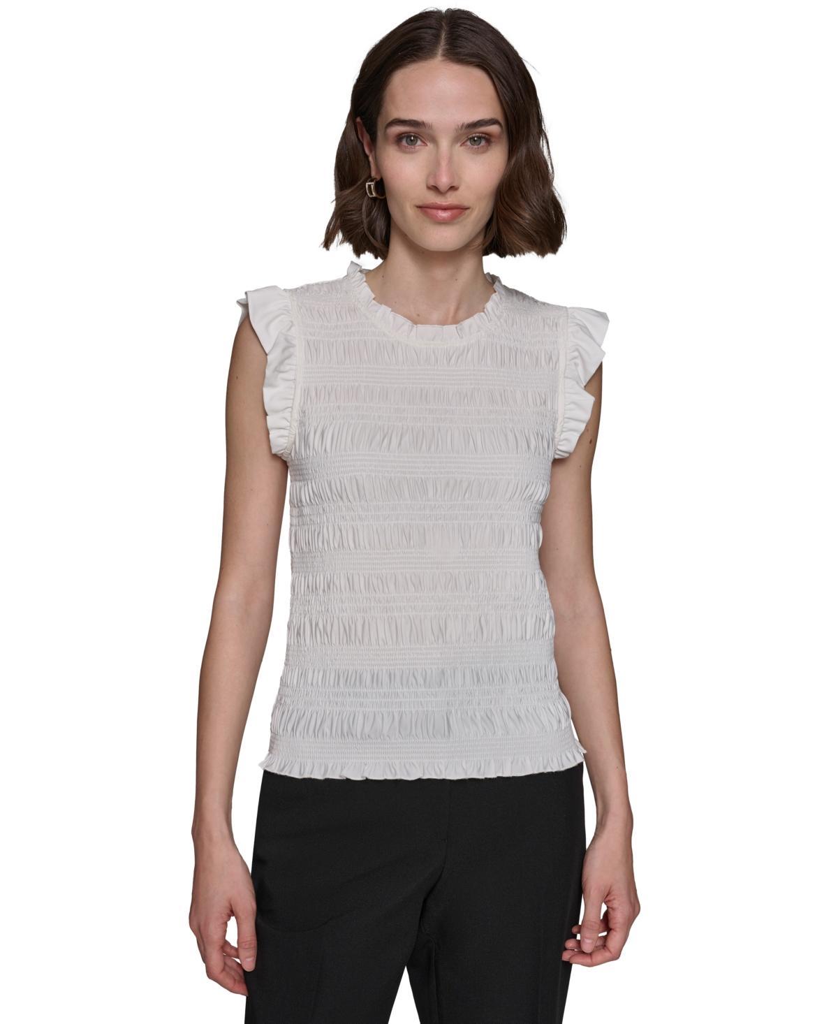Karl Lagerfeld Paris Womens Smocked Ruffled Top Product Image